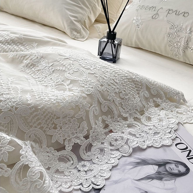 French Lace Embroidered Quilt Cover Princess Style Bed Set - Harmony Gallery