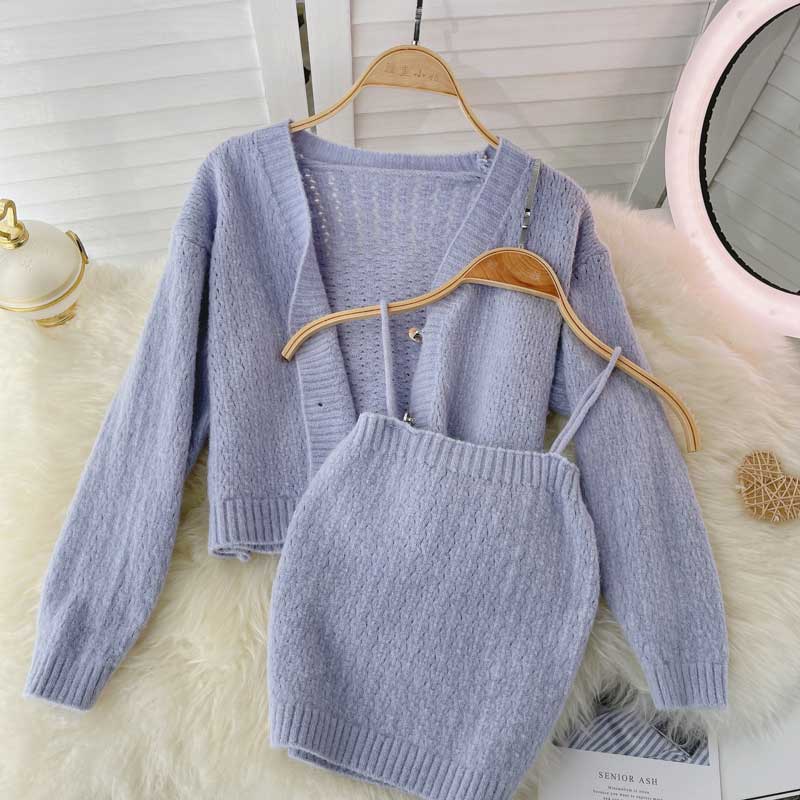 Casual Knitted Cardigan Camisole Trendy Sweater Women's Suit