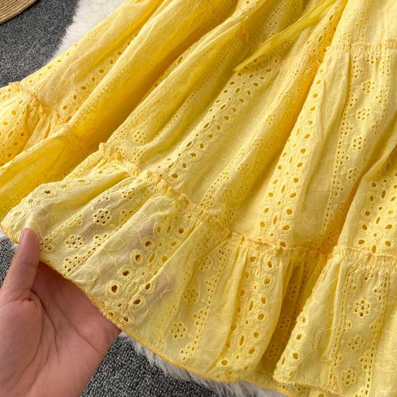 Bohemian Spring Hollow Strapless Sweet Short Women's Dress - Harmony Gallery