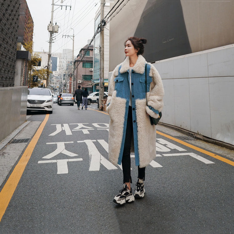 Denim Wool Loose Mid-Length Cotton-Padded Women's Coat - Harmony Gallery