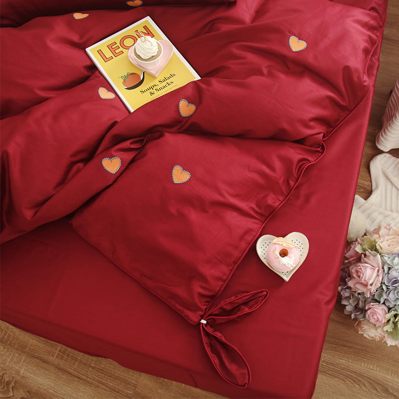 Staple Cotton Wedding Love Embroidery Four Piece Bed Set - Harmony Gallery
