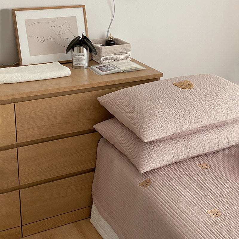 Bear Embroidered Cotton Three-Piece Air Conditioning Bed Cover - Harmony Gallery