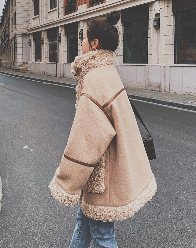 Furry Collar Loose Padded Winter Lamb Wool Women's Jacket - Harmony Gallery