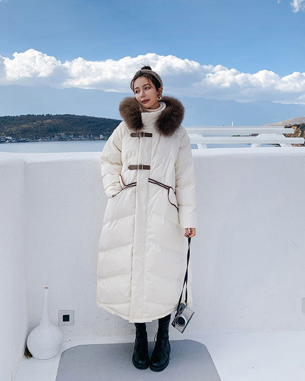 Quilted Padded Mid-Length Winter Fur Collar Women's Coat - Harmony Gallery