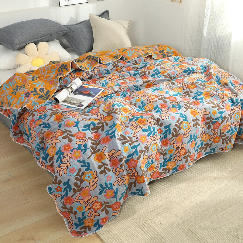 Five-Layer Cool Cotton Summer Floral Coverlet - Harmony Gallery