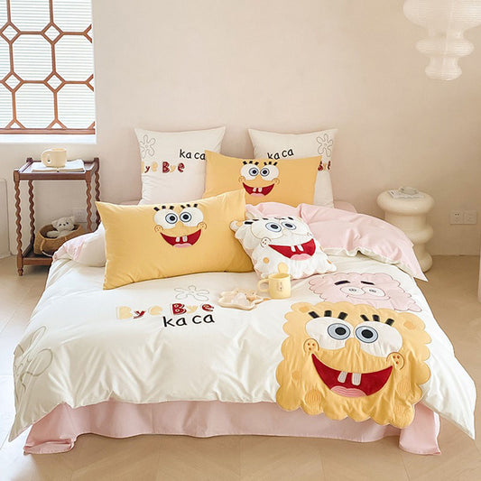 Spongebob Squarepants Cute Cartoon Cotton Washed Four-piece Bed Set - Harmony Gallery