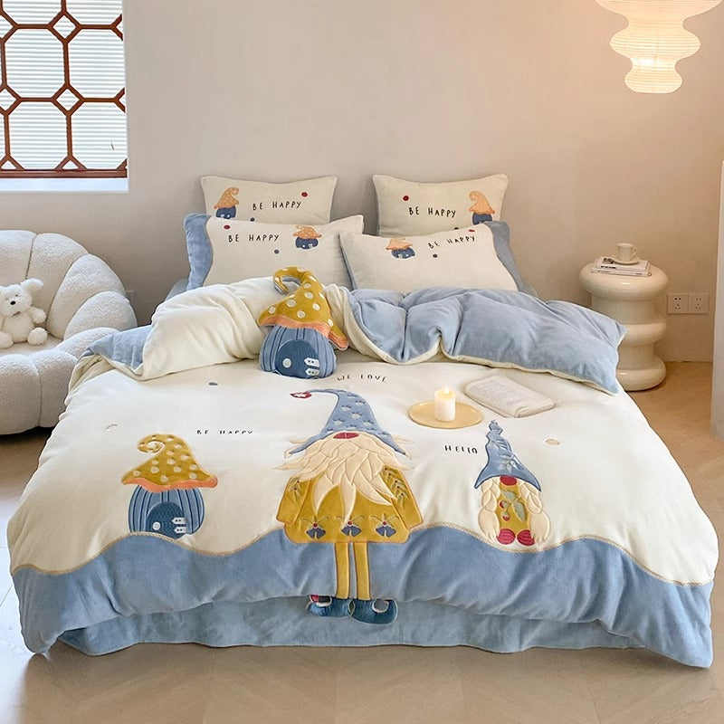 Winter Magic Christmas Thickened Four-piece Warm Coral Velvet Bed Set