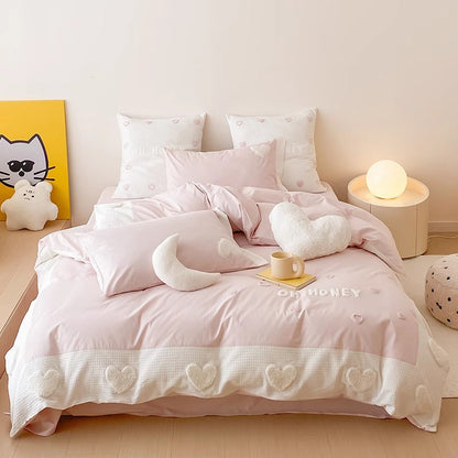 Girly Heart Washed Pure Cotton Super Soft Four-piece Bed Set