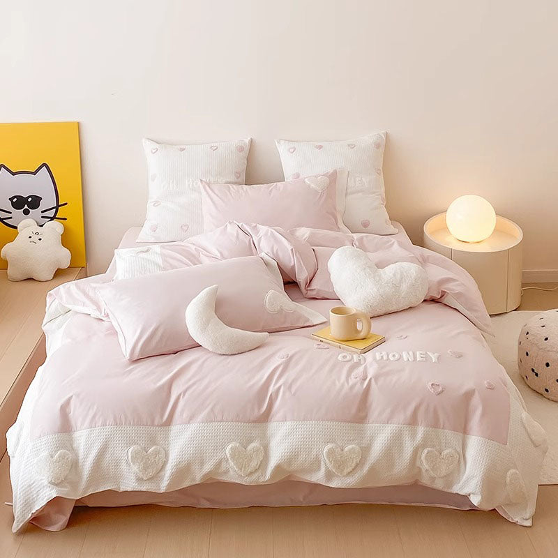 Girly Heart Washed Pure Cotton Super Soft Four-piece Bed Set - Harmony Gallery