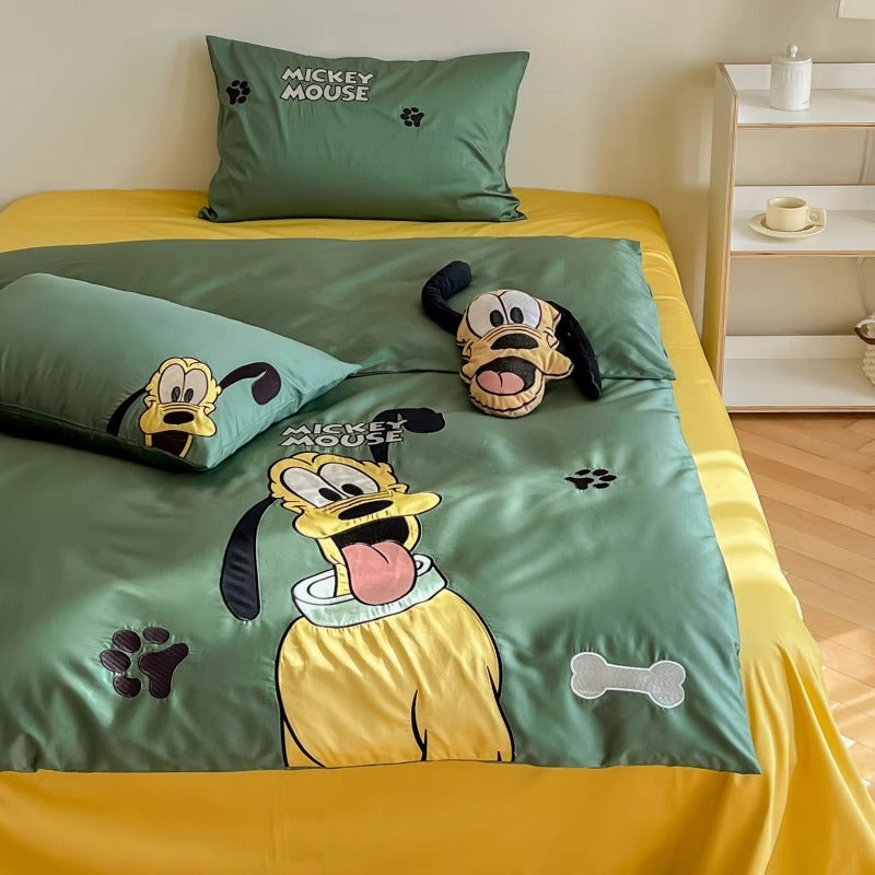 Disney Pluto Dog Cartoon Satin Pure Cotton Four-Piece Bed Set - Harmony Gallery