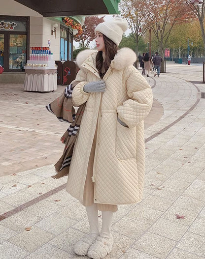 Diamond Winter Thickened High-End Mid-Length Cotton Women's Coat