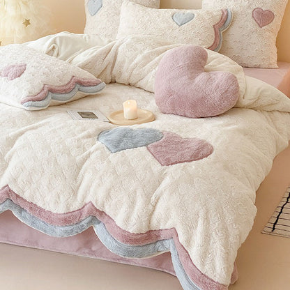 Girly Heart Warm Three-Dimensional Rabbit Plush Four-Piece Bed Set - Harmony Gallery