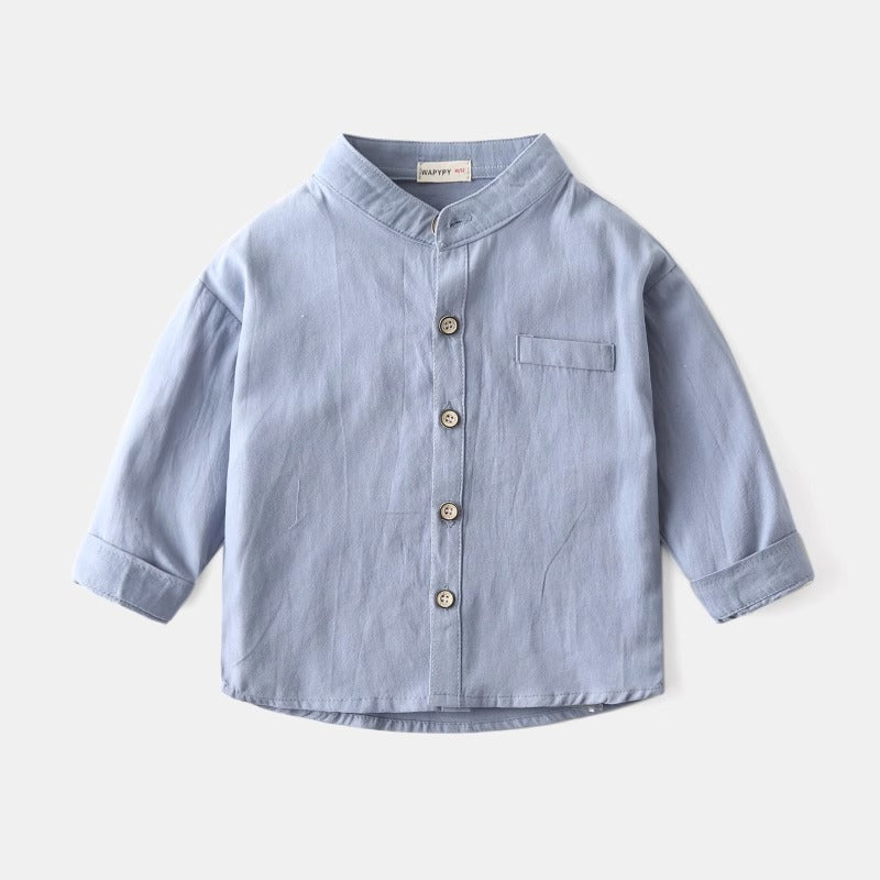 New Long-Sleeved Spring Cotton Stand-Up Collar Baby Boy's Shirt - Harmony Gallery