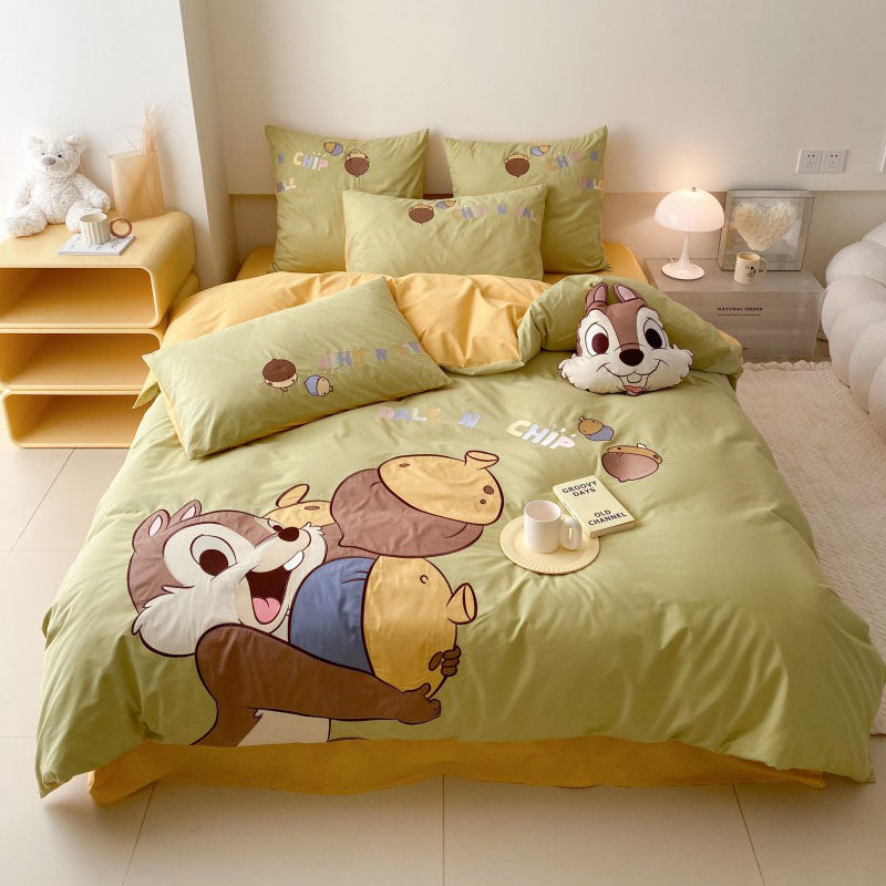 Disney Chipmunk Cartoon Washed Cotton Four-piece Bed Set - Harmony Gallery