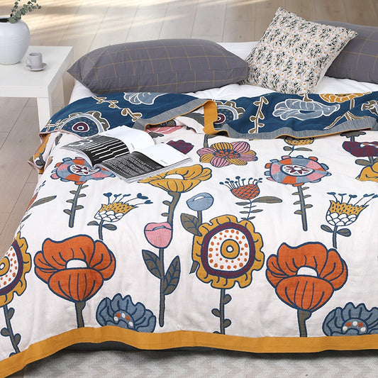 Pure Cotton Cool Summer Six-Layer Floral Coverlet - Harmony Gallery