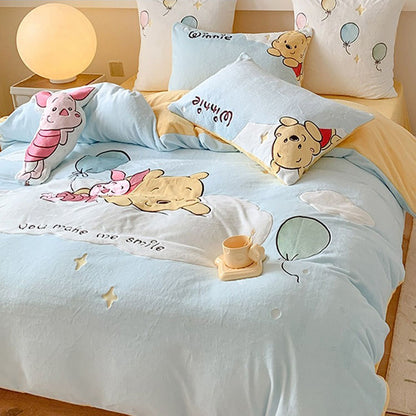 Disney Winnie The Pooh Velvet Four-Piece Double-Sided Bed Set