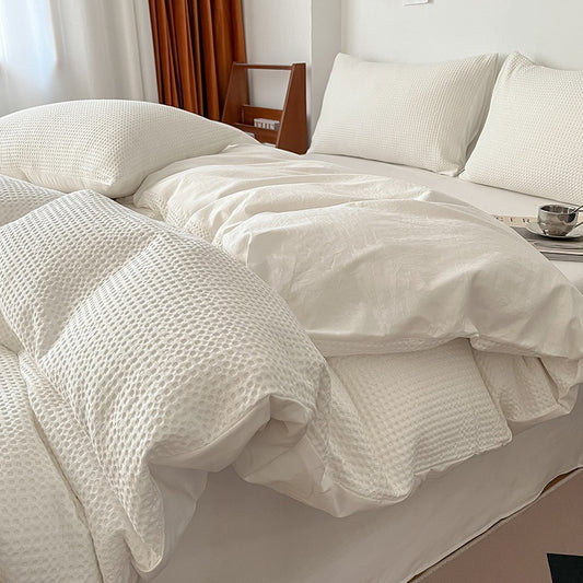 Light Luxury Waffle Pure Cotton Washed Soft Four-Piece Bed Set - Harmony Gallery
