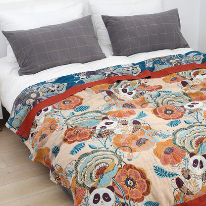 Six-Layer Pure Cotton Summer Cool Panda Coverlet