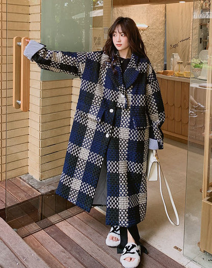 Duffle Plaid Mid-Length Thickened High-End Woolen Women's Coat