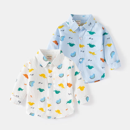 Long-Sleeved Spring Cartoon Printed Casual Trendy Baby Boy's Shirts