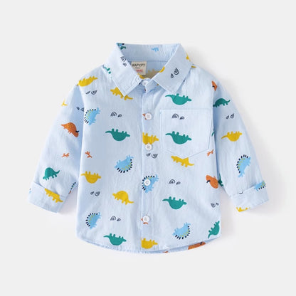 Long-Sleeved Spring Cartoon Printed Casual Trendy Baby Boy's Shirts