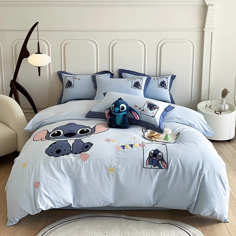 Washed Cotton Stitch Disney Cartoon Embroidery Four-Piece Bed Set