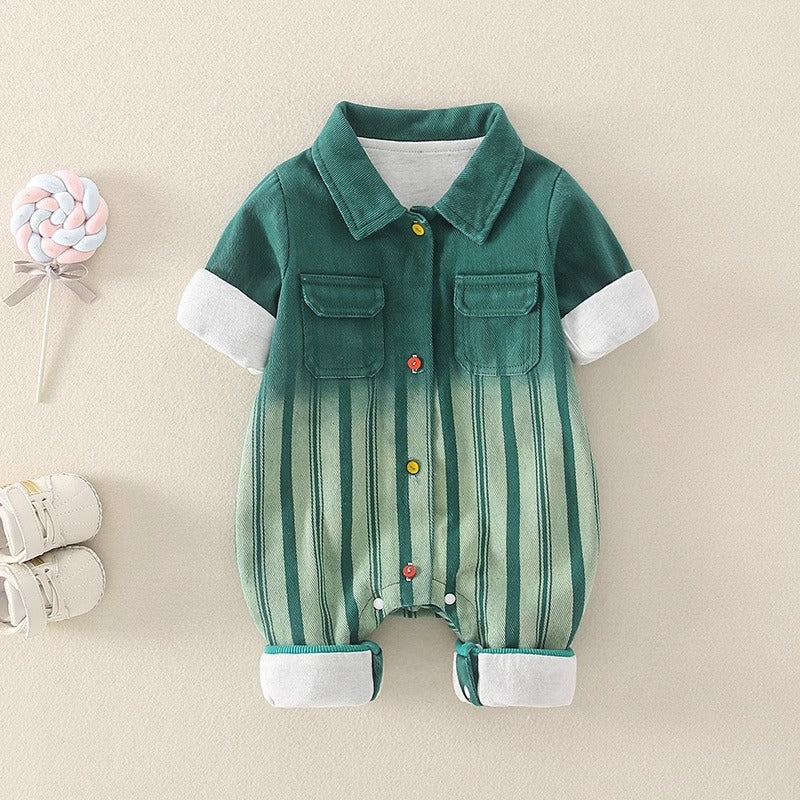 Long-Sleeved Denim Spring and Autumn Full Moon Baby Boy's Romper - Harmony Gallery
