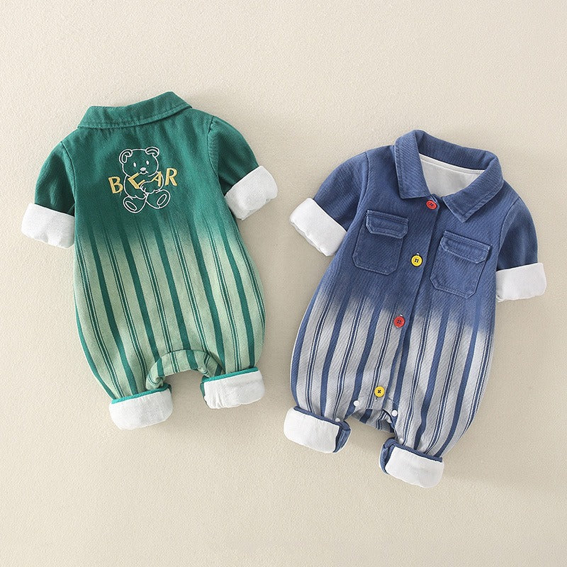 Long-Sleeved Denim Spring and Autumn Full Moon Baby Boy's Romper - Harmony Gallery