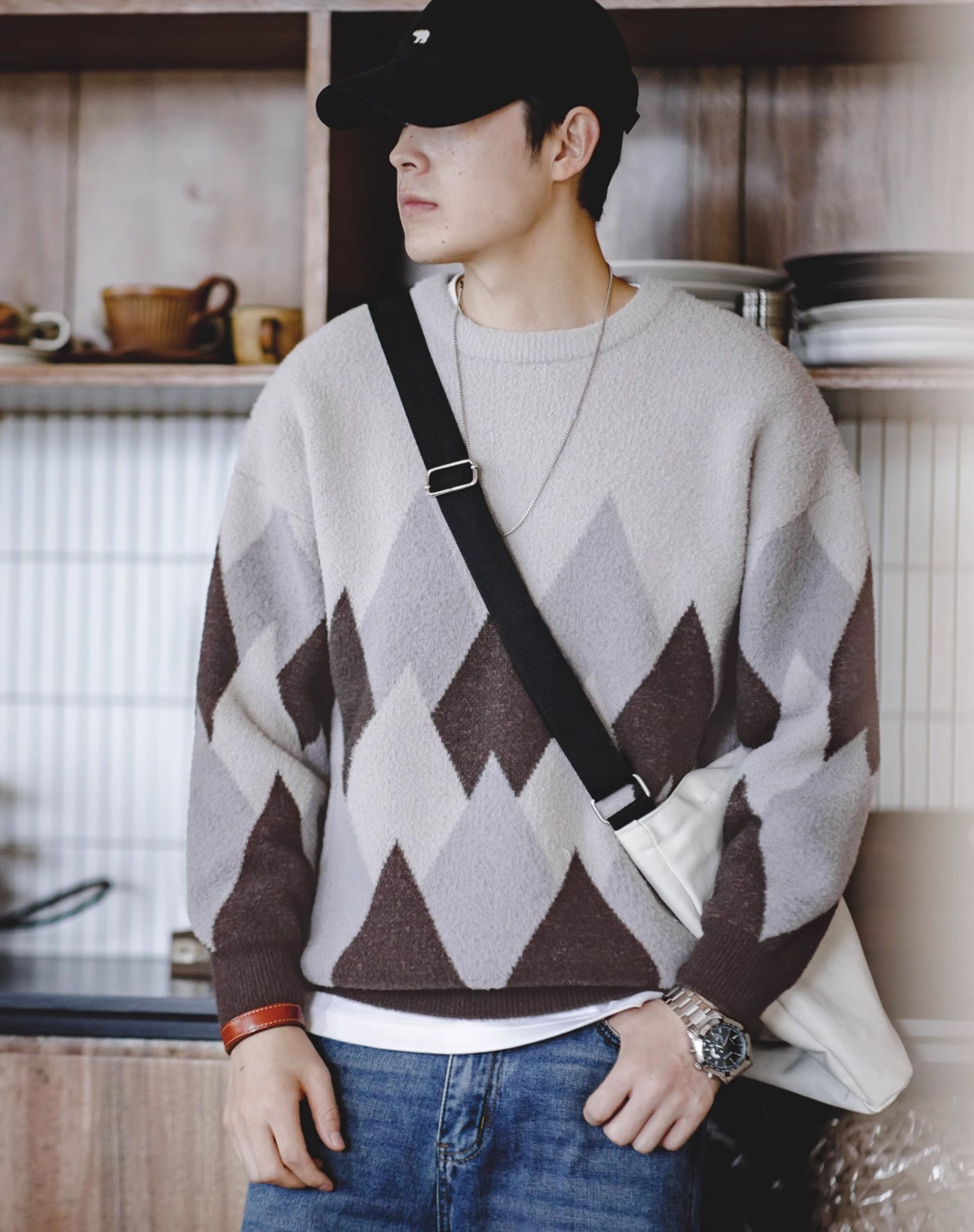 American Snow Mountain Velvet Contrast Color Men's Sweater - Harmony Gallery
