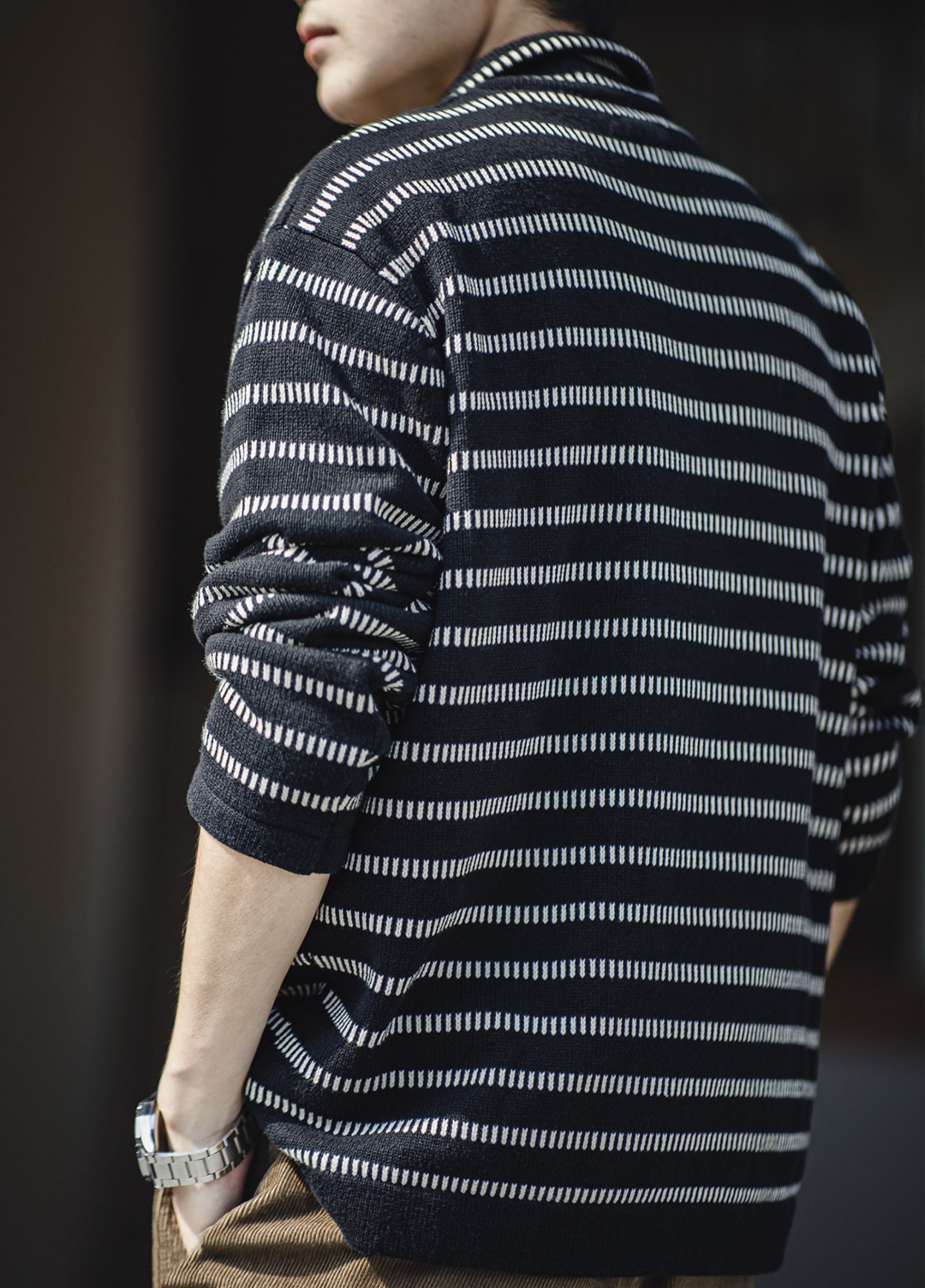American Striped Knitted Polo Contrast Color Pullover Men's Sweater - Harmony Gallery