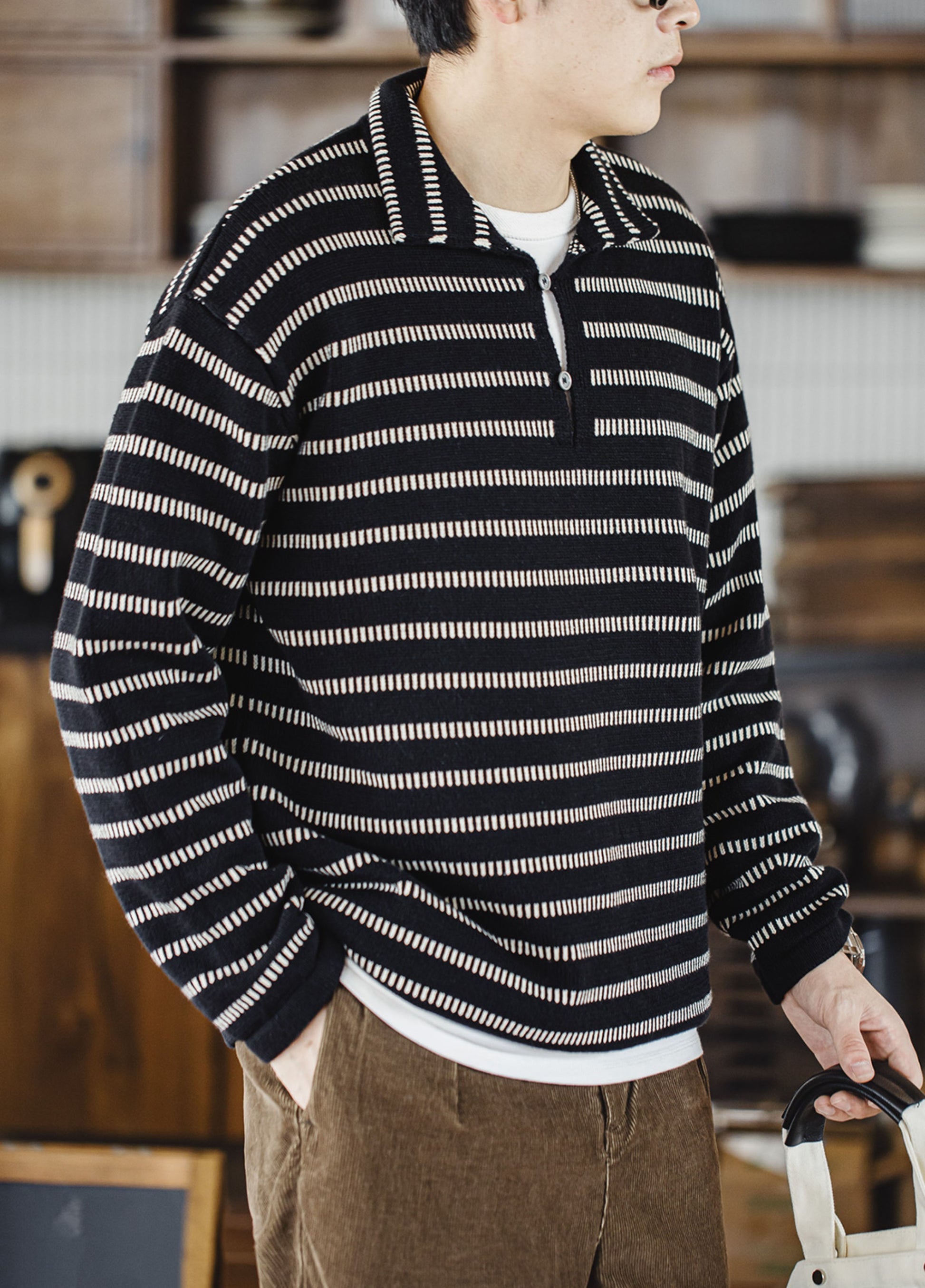 American Striped Knitted Polo Contrast Color Pullover Men's Sweater - Harmony Gallery
