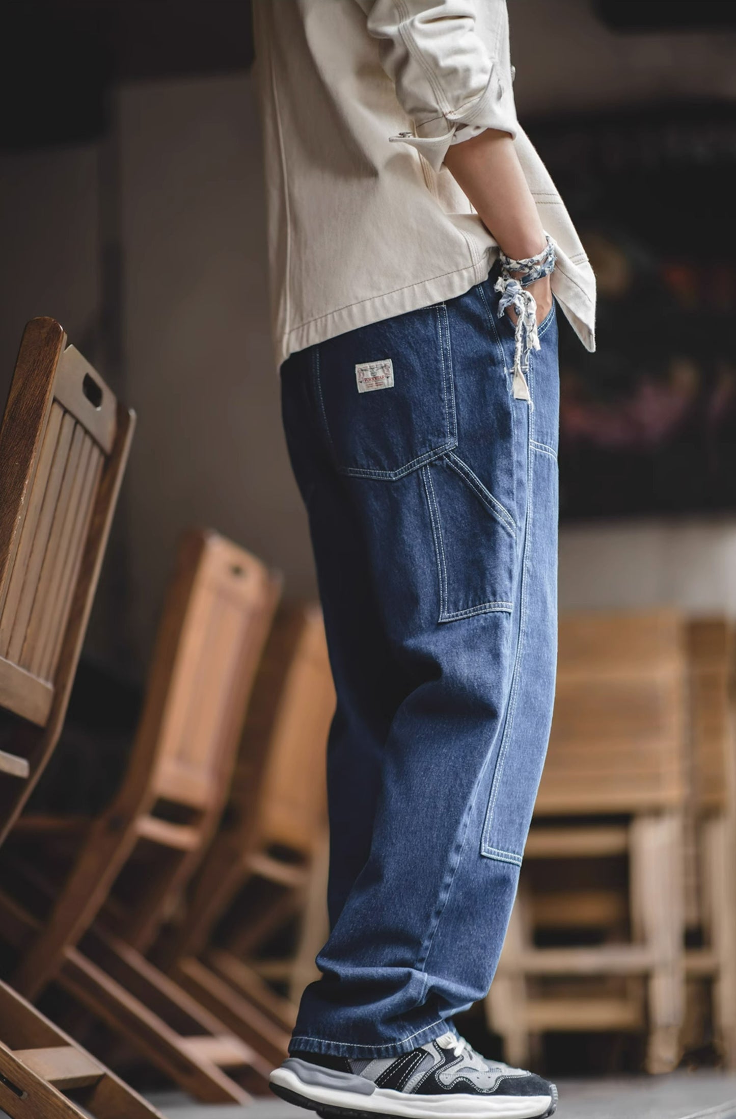 American Retro Workwear Lumberjack Washed Denim Men's Jeans - Harmony Gallery