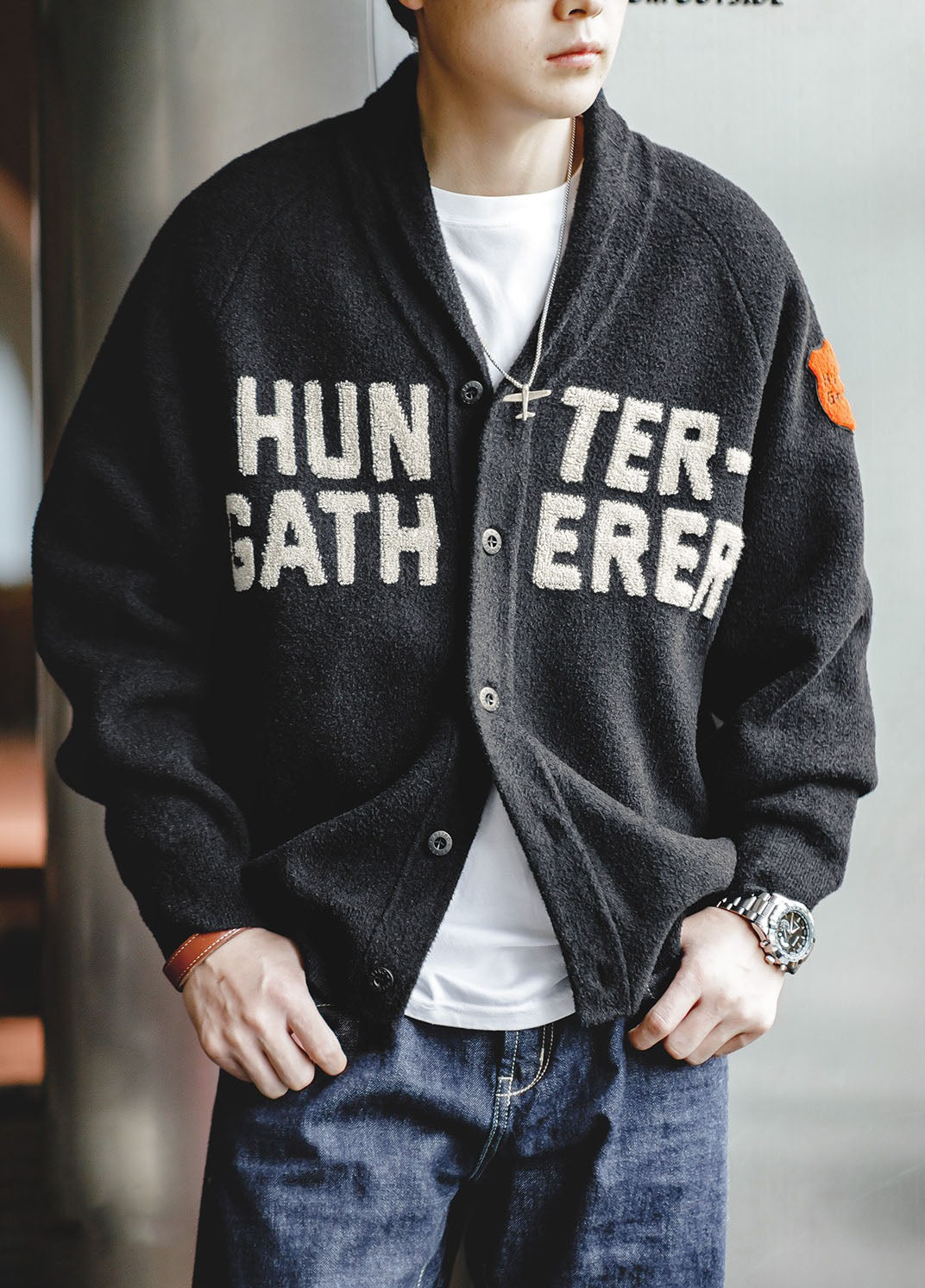 American Retro Cardigan Towel Embroidered Letters Men's Jacket
