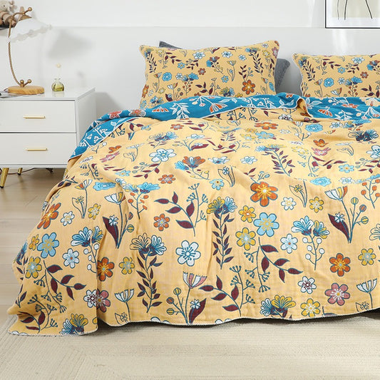 Five-Layer Pure Cotton Summer Thin Floral Coverlet