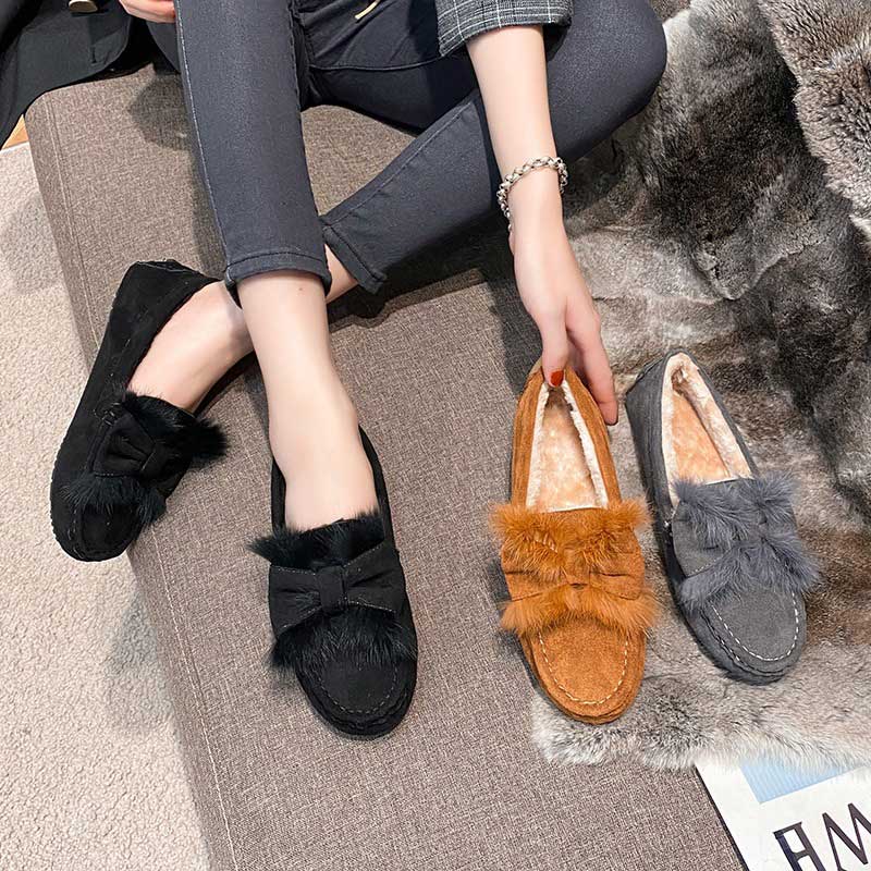 Bow-Knot Fashion Furry Warm Winter Women's Loafer - Harmony Gallery