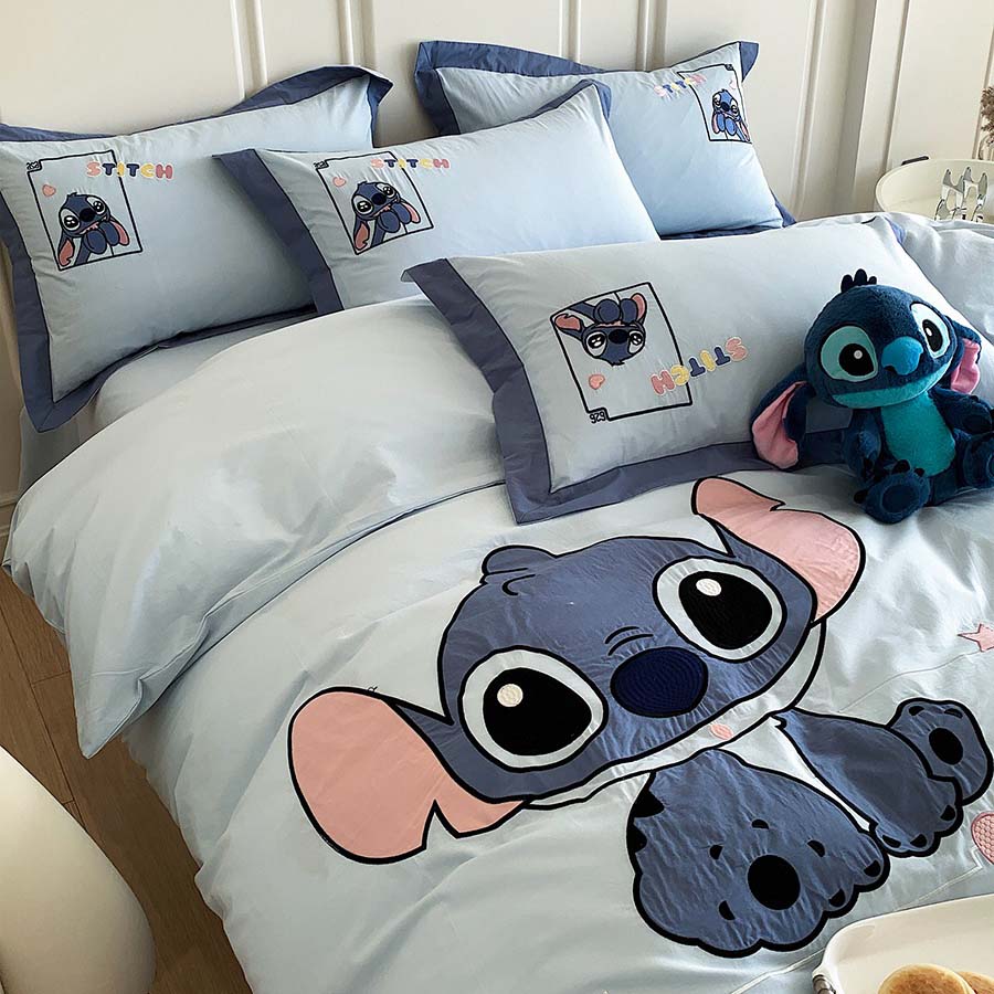 Washed Cotton Stitch Disney Cartoon Embroidery Four-Piece Bed Set - Harmony Gallery