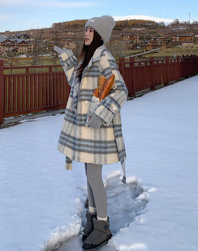 Plaid Retro Woolen High-End Velvet Thickened Winter Women's Coat