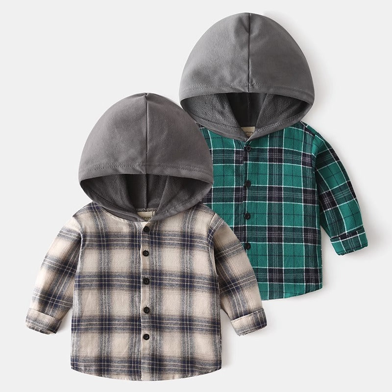 Plaid Hooded Cotton Casual Trendy Baby Boy's Shirt - Harmony Gallery