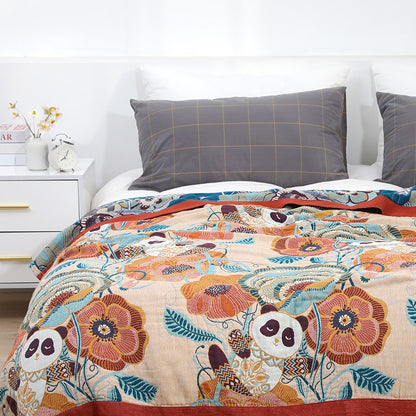 Six-Layer Pure Cotton Summer Cool Panda Coverlet