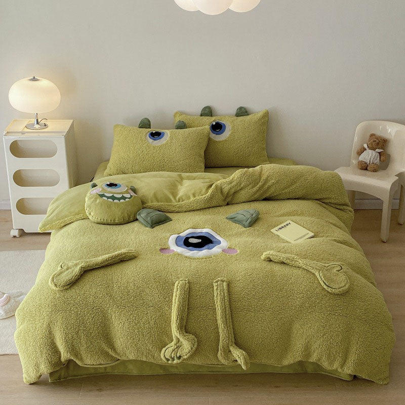 Disney Monsters University Big-Eyed Washed Cotton Four-Piece Bed Set
