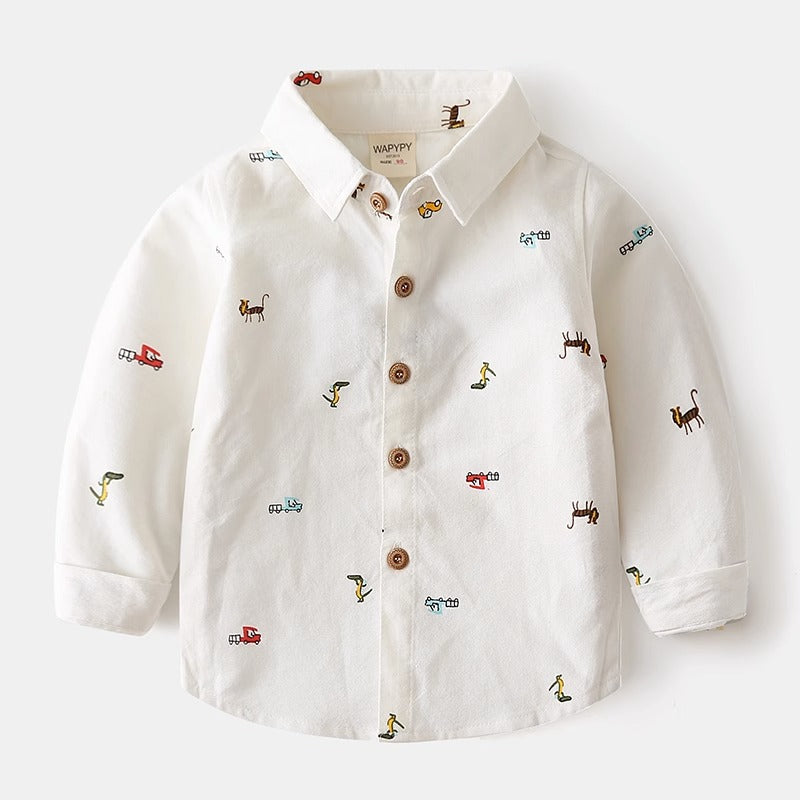Long-Sleeved Spring and Autumn Oxford Spinning Washable Trendy Boy's Shirt - Harmony Gallery