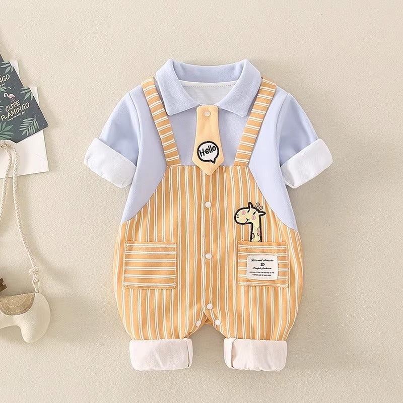 Long-Sleeved Cartoon Full Moon Spring and Autumn Baby Boy's Romper