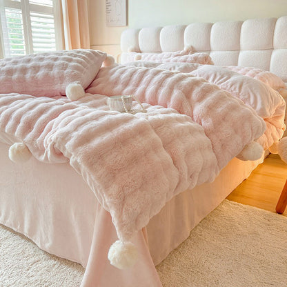 Princess Fairy Rabbit Double-Sided Plush Velvet Winter Four-Piece Bed Set - Harmony Gallery