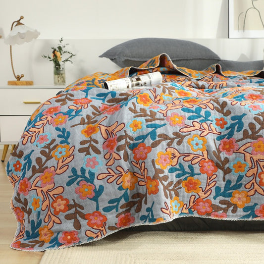 Five-Layer Cool Cotton Summer Floral Coverlet