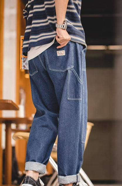 American Retro Workwear Lumberjack Washed Denim Men's Jeans