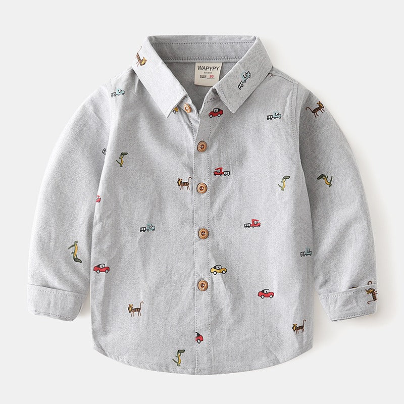 Long-Sleeved Spring and Autumn Oxford Spinning Washable Trendy Boy's Shirt
