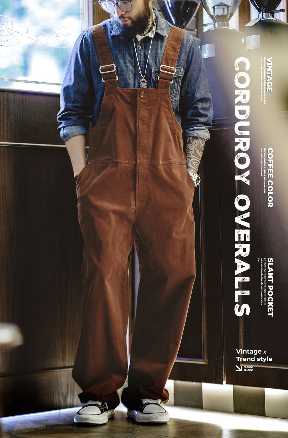 American Retro Corduroy Loose Strap Jumpsuit Men's Overalls - Harmony Gallery