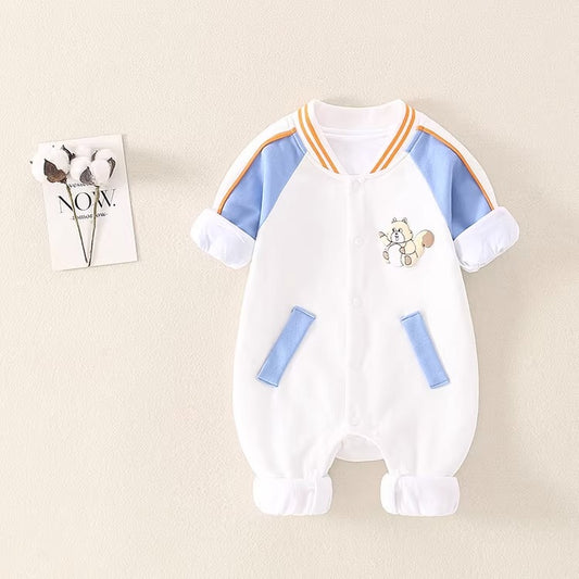 Spring and Autumn Double Layer Cute Full Moon Baby Boy's Romper