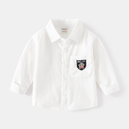 Casual Long-Sleeved Spring and Autumn Embroidery Baby Boy's Shirt