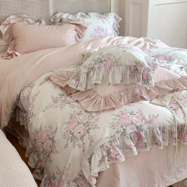 Princess Romantic Pure Cotton Lotus Leaf Lace Four-Piece Bed Set - Harmony Gallery